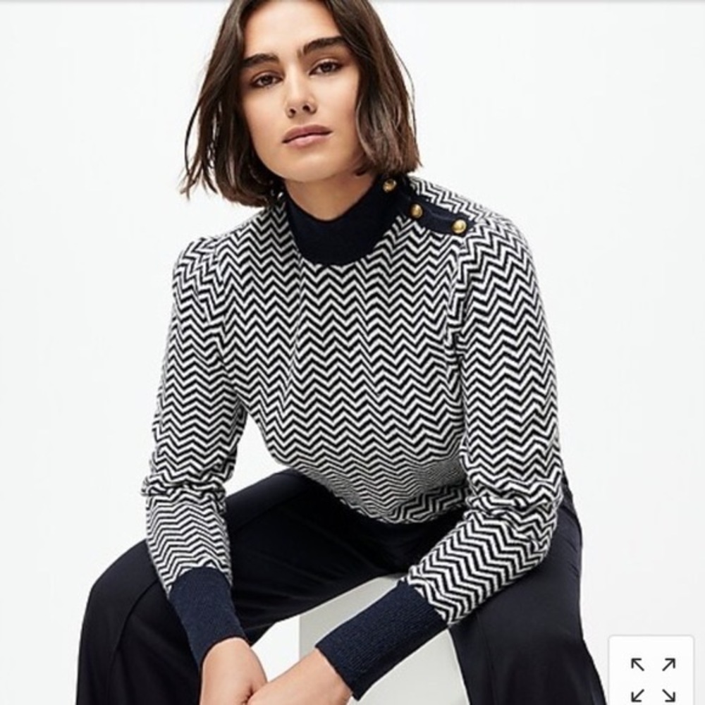 J Crew Button Detail Mock-neck Herringbone Sweater